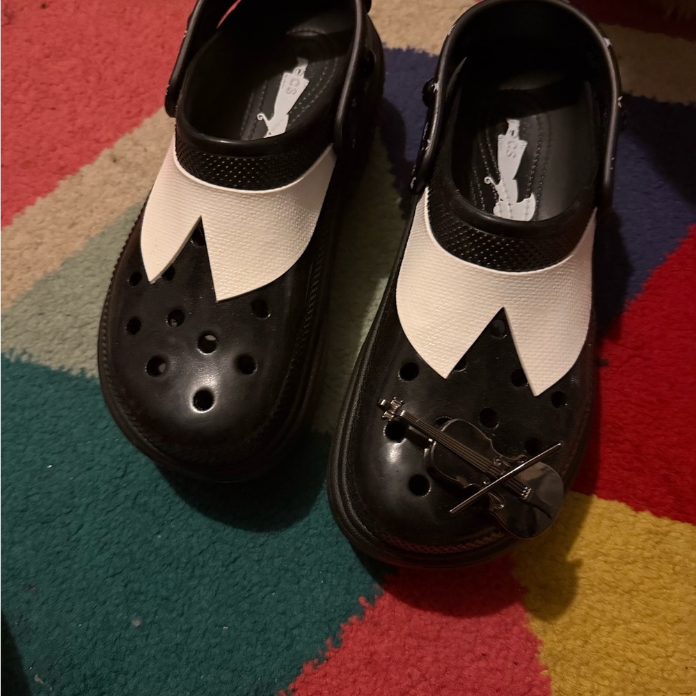 CROCS Black and White Mules